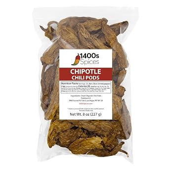 8oz Chipotle Meco Chiles, Dried Whole Smoked Peppers | Rich smoky flavor with medium heat, ideal for traditional Mexican dishes.
