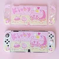 Vista 4 de PERFECTSIGHT Protective Case for Nintendo Switch OLED, Cute Clear Soft TPU Slim Grip Cover with Stand, Kawaii Dockable Case for NS Console and Joy