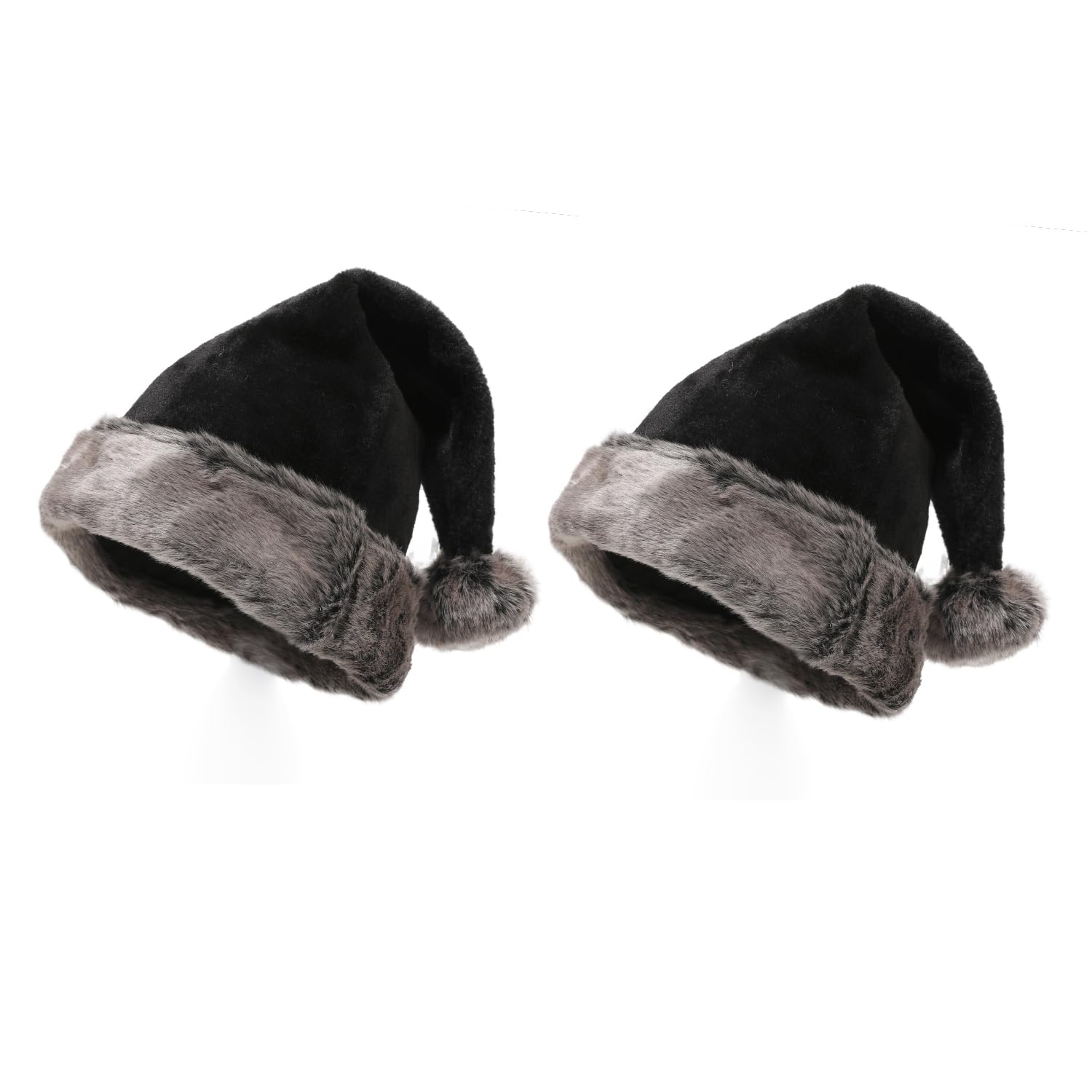 Ouksma 2 Pcs Christmas Hat for Unisex Adults Plush Santa Hat Xmas Hat Fluffy Elf Hat for Christmas New Year Festive Holiday (Black and Grey)