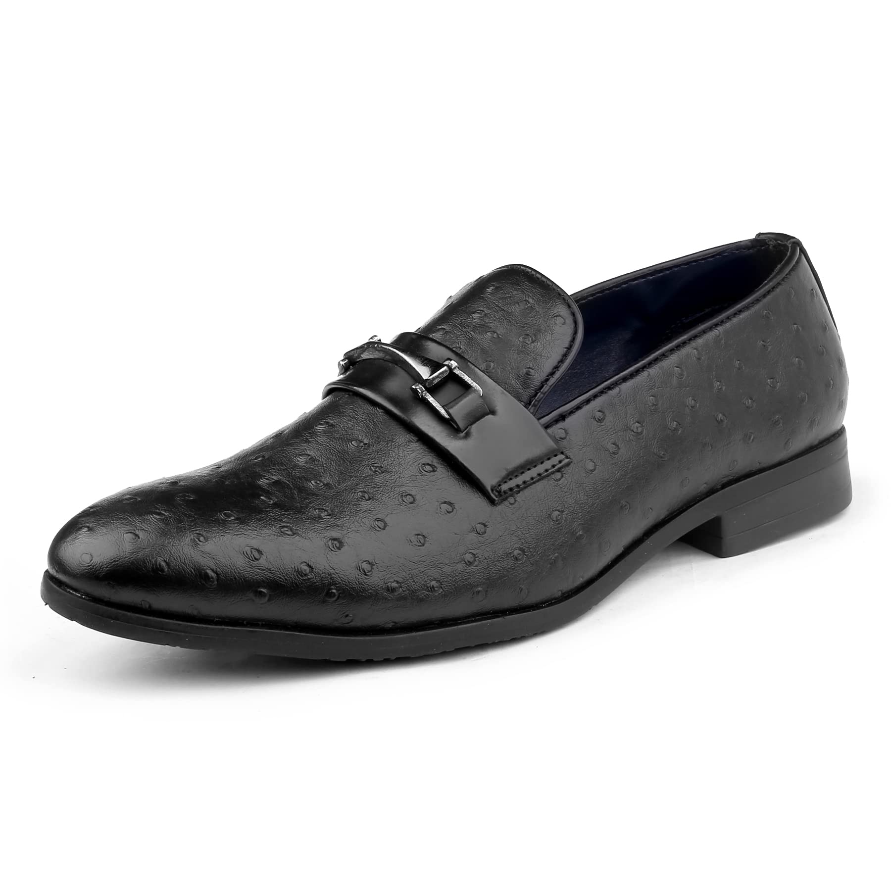 Bacca Bucci Party Ostrich Textured Loafers Slip on Shoes for Men | Wedding Dress Shoes goes with All Men Formals Suit | Model Name: Ostrich | Black (B0BFVK7XBT) Amazon Price History, Amazon Price Tracker