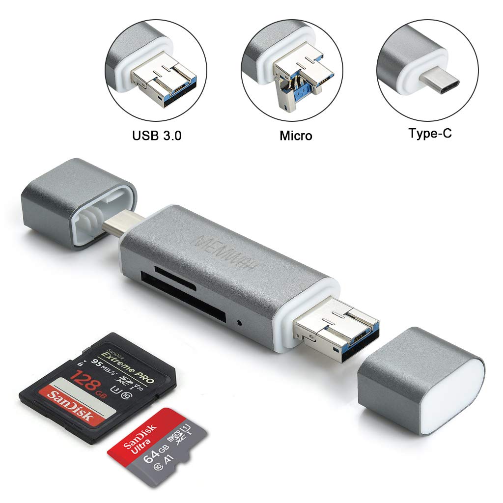 3-in-1 SD Card Reader With USB C, Micro USB & USB Ports - OTG Adapter For IPhone, IPad, Computer