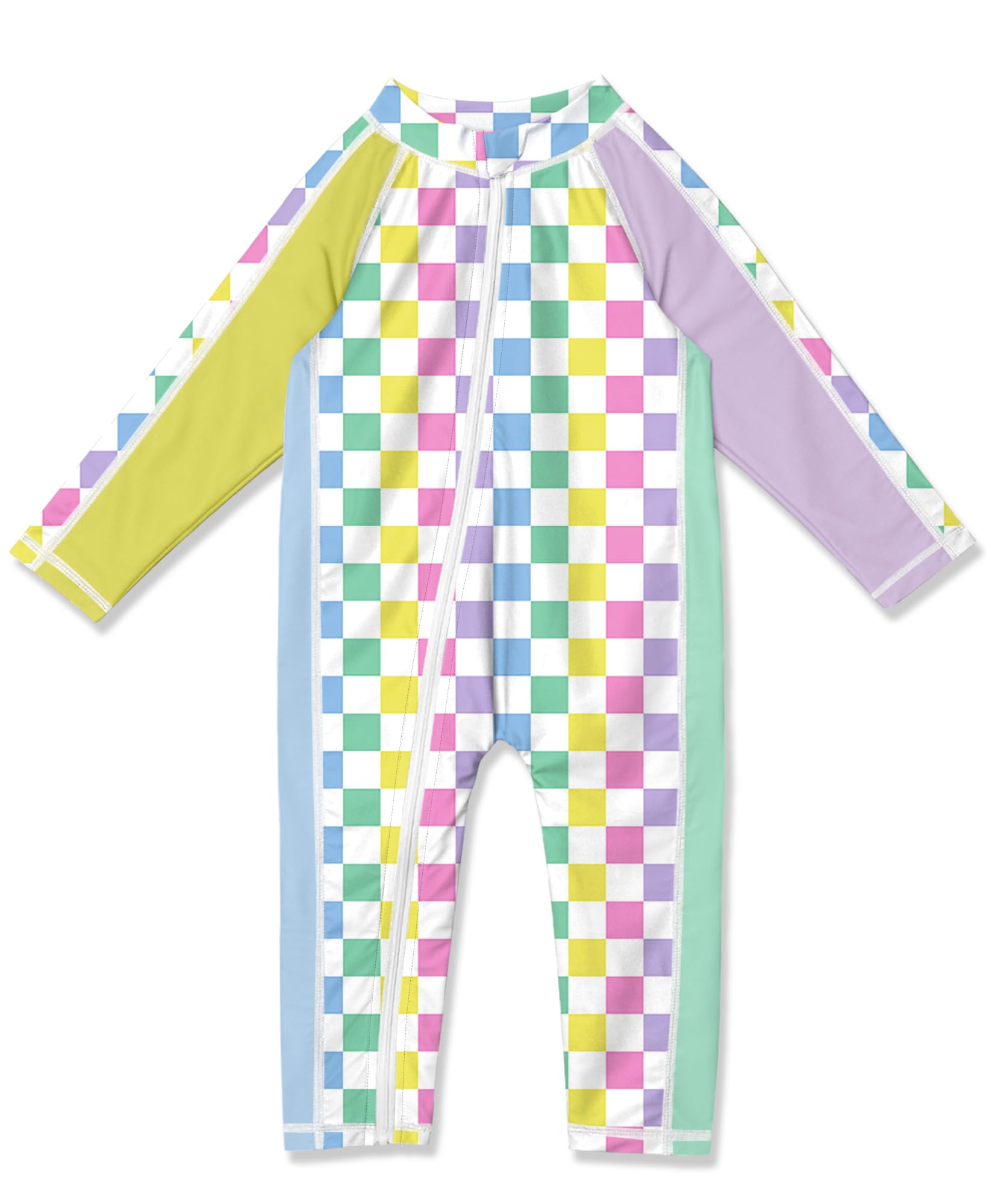 BesserBay Baby Girls Adorable Plaid Multicolor One Piece Rashguard UPF 50+ Zip Up Swimsuit 0-6 Months