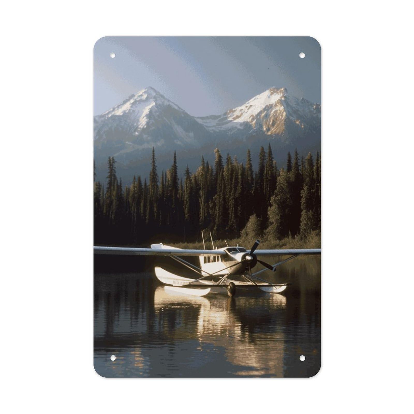 QMNLKH Airplane on Lake Plaques for Wall Decor, Personalized Metal Tin Sign for Home, Multifunctional Poster for Office, Fashion Painting for Hallway, Wall Art Pictures, 7.9x11.8Inch