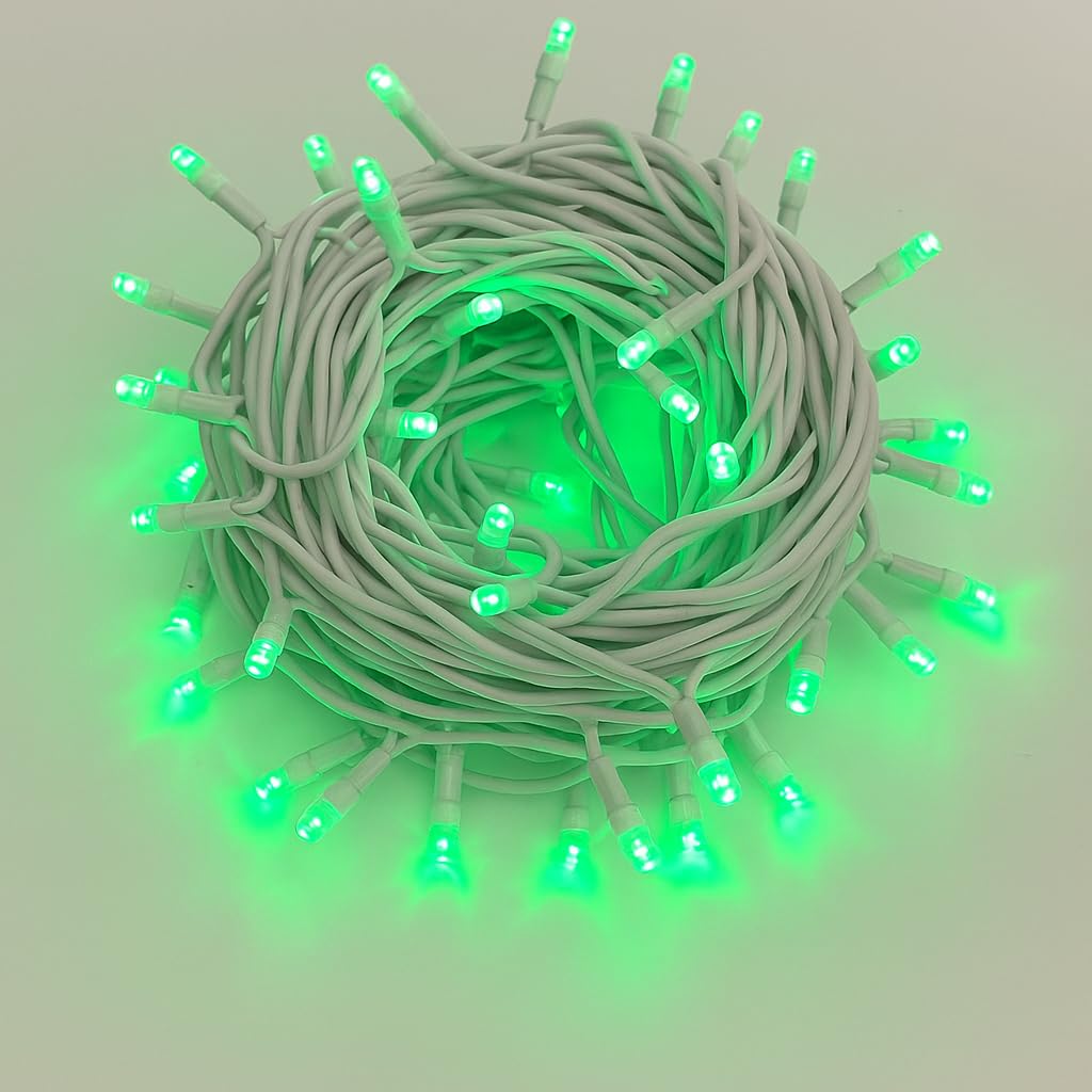 Łańcuch świetlny 300 diod LED, 30 m, zielone światło, biały kabel, IP65, przedłużany, efekt błysku, girlanda bożonarodzeniowa, sklepy, balkon bożonarodzeniowy