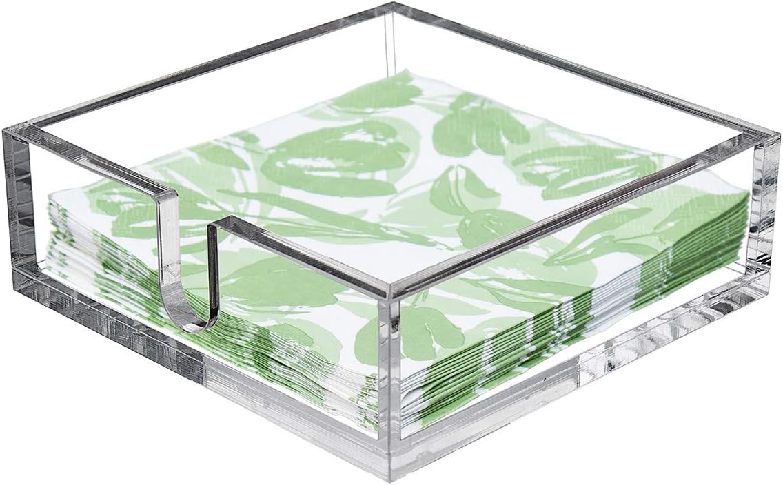 CY craft Acrylic Lunch Napkin Holder,Table Top Decorative Napkin Tray for Dining Table and Kitchen,Clear Luncheon Napkin Holder Tissue Dispenser, Horizontal Display,7.1 x 7.1 x 2.6 inches