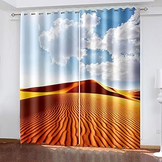 XKSJWY Tenda Oscurante Finestra Camera Da Letto Bambini Con Occhielli, 3D Nuvole Bianche Deserto Dorato Motivo Tende Oscuranti Termiche Isolanti Per Soggiorno Moderne 240X230Cm 2 Pezzi