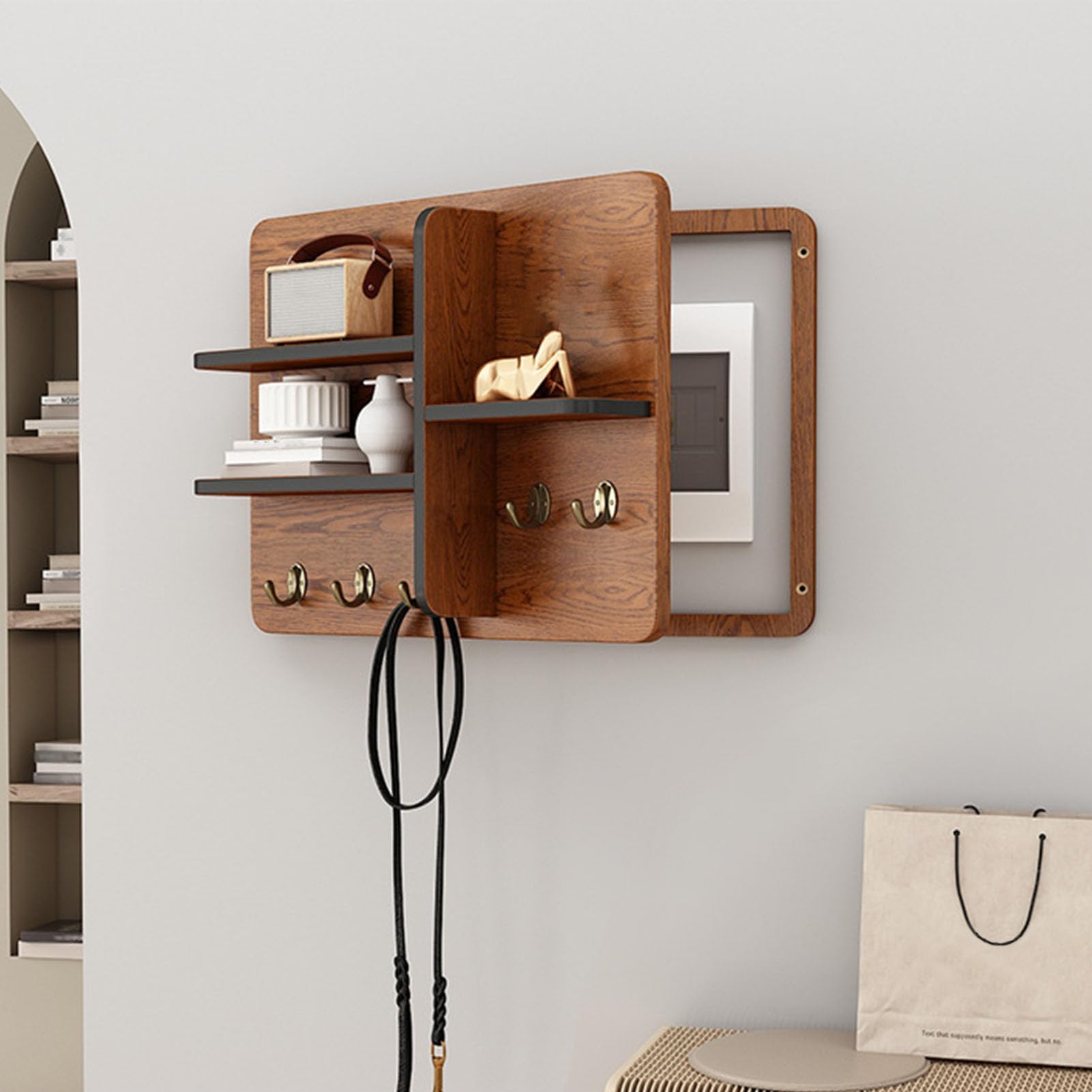 Tapa Cuadro Eléctrico Decorativo con Ganchos, Tapa Contador Luz Decorativa de Madera con Separador, Cuadro para Tapar Cuadro Eléctrico, Caja Contador Eléctrico A 60x50cm