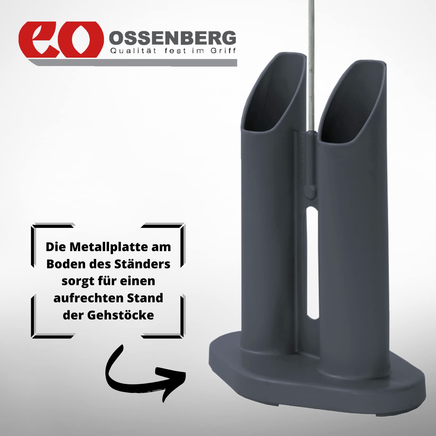 Stockständer für Gehhilfen – Schirmständer für Gehstöcke - aus Kunststoff - aufrechter Stand der Gehstöcke - Halterung für 2 Gehhilfen – tragbarer Krückenständer