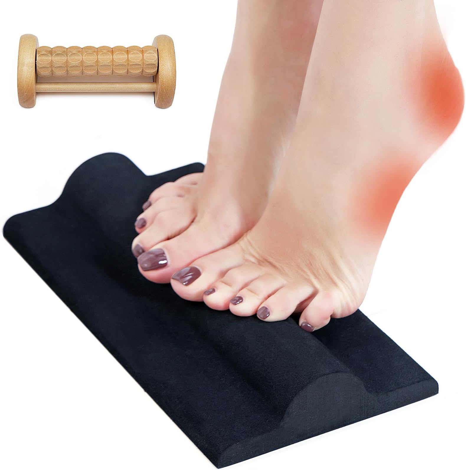 glitz Plantar Fasciitis Relief Foot Stretcher Pad with Foot Roller, Fascia Stretcher Toe Stretcher for Heel Spurs Achilles Tendonitis Foot Drop Tight Calves