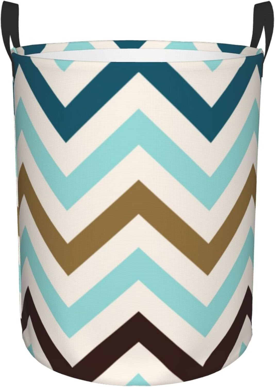 Large Laundry Basket, Zigzag Pattern Cream Teals Gold Brown Laundry Hamper Bag Collapsible Washing Bin With Handles for College Dorm, Family Essentials Storage