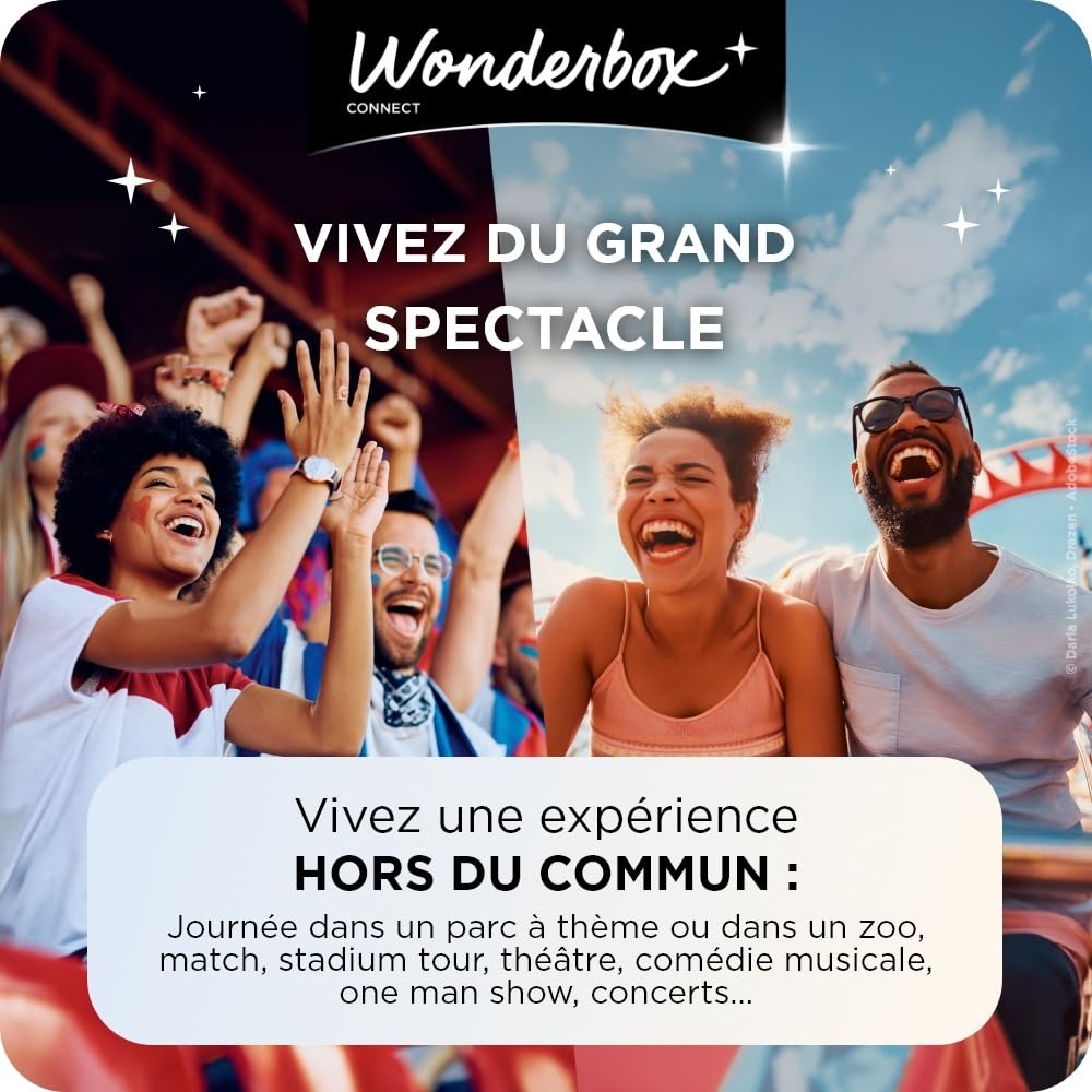 Wonderbox Connect - Coffret Cadeau - Matchs, Parcs à Thème & Spectacles en Duo - 2 entrées pour Un Parc d'attraction ou 2 Places pour Un Match ou Un Spectacle - Partout en France - Validité 27 Mois