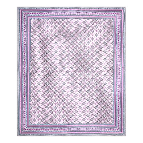 Image of India 100% Pure Cotton Jaipuri Printed Double Bedsheet with 2 Pillow Covers | Traditional Sanganeri Floral Design | Soft Breathable Fabric | King Size Bedsheet for Bedroom (Kaya39)