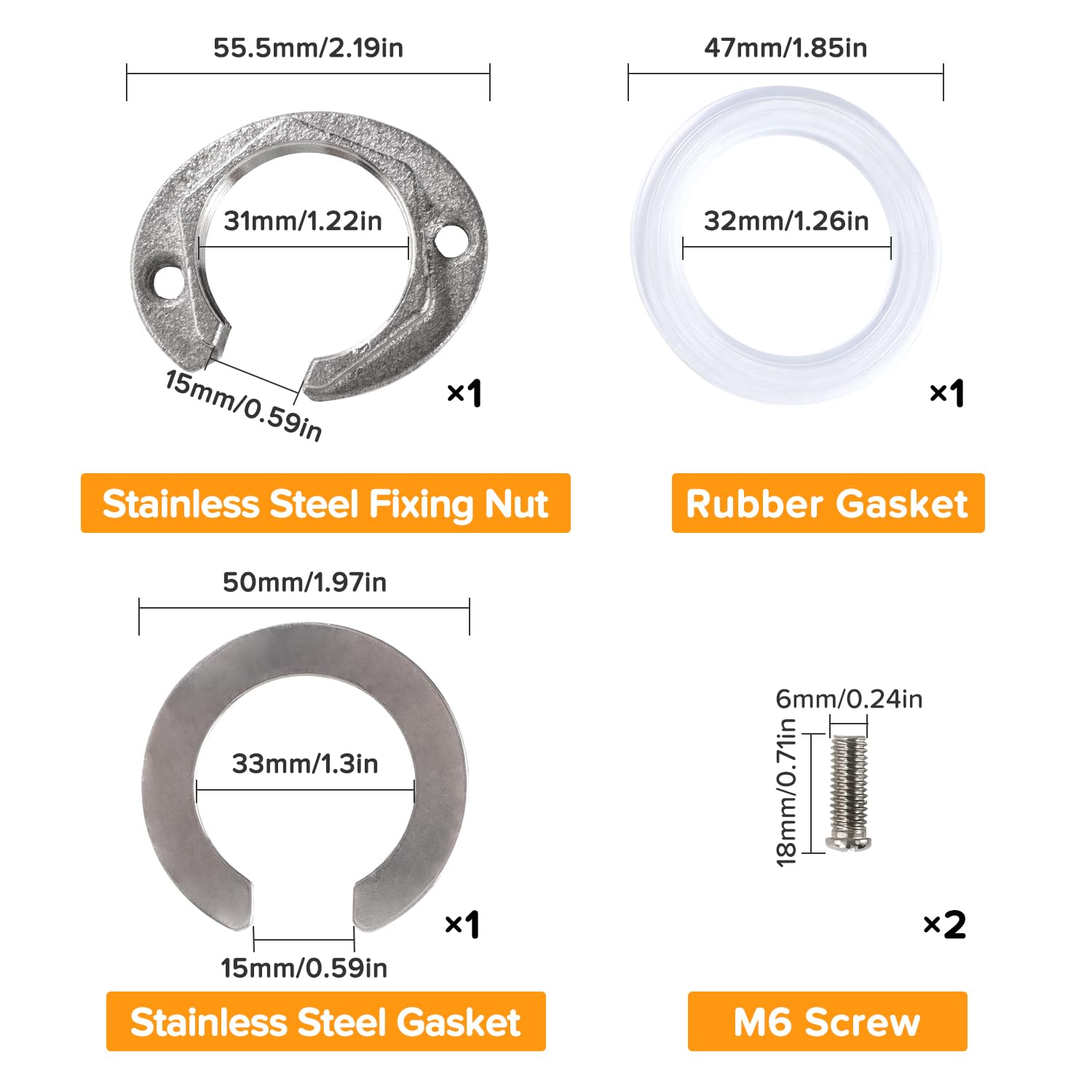 31mm Kit de Tuercas de Fijación de Grifo, Kit de Fijación de Grifo, para Grifos de Agua Caliente y Fría en Lavabos de Cocina y Baño, Acero Inoxidable