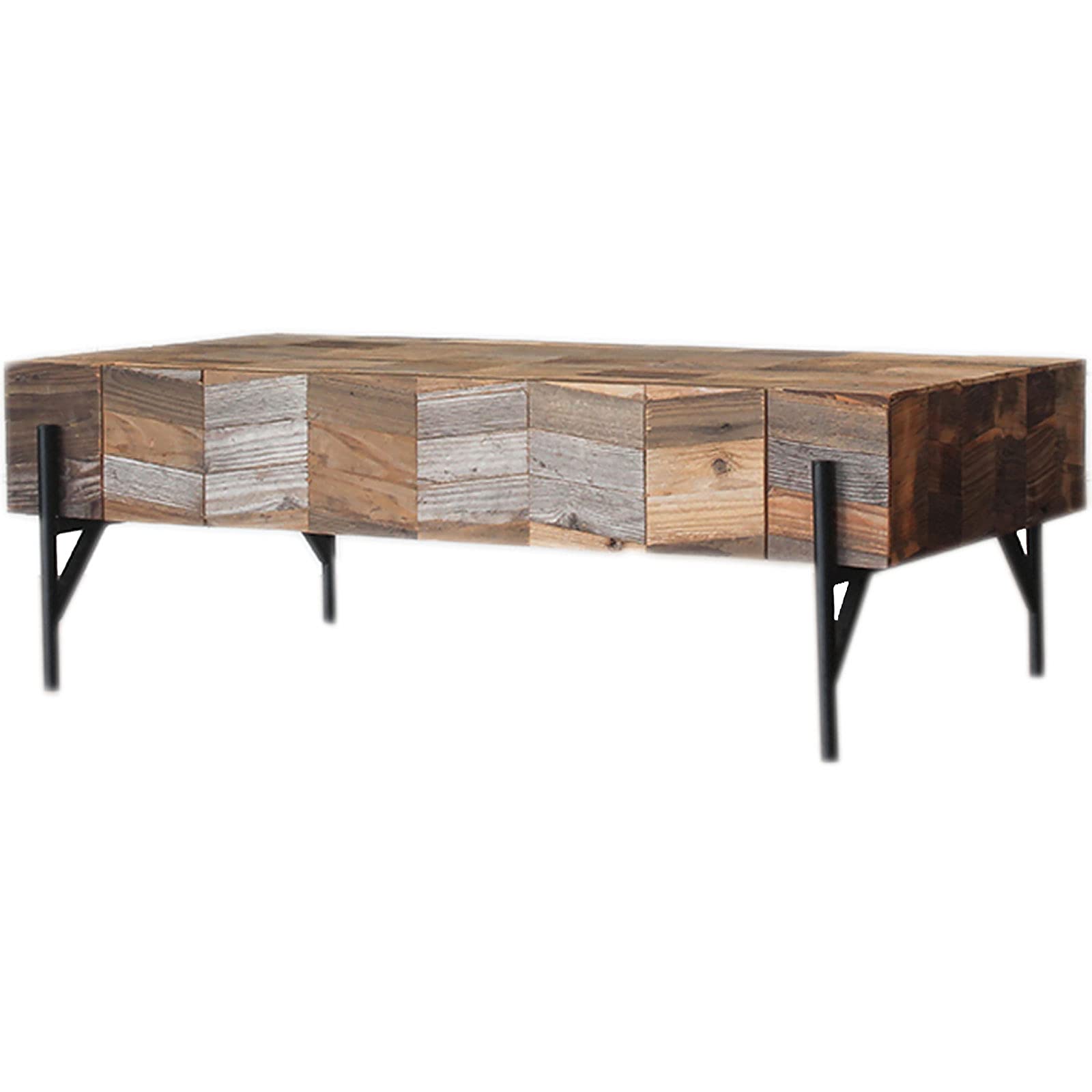 Spliced Coffee Table Low Table Simple Unique Retro Distressed Living Room Office Solid Wood Wrought Iron End Table