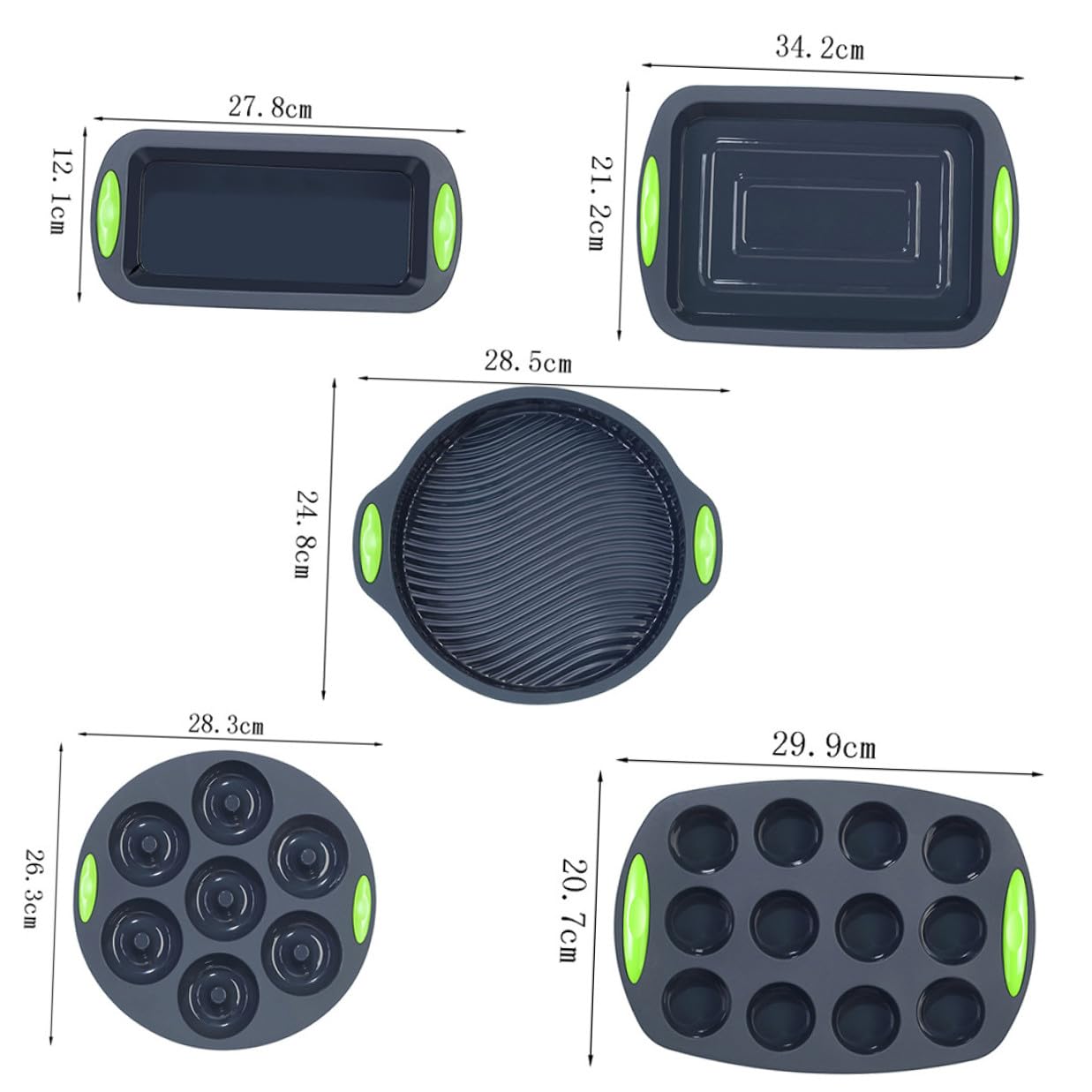 Molde de Silicona para Pastel 5 Piezas, Resistente a Temperaturas 40℃ a 240℃, Color Gris, Herramienta Práctica para Hornear DIY en Horno y Refrigerador, Utensilios Repostería