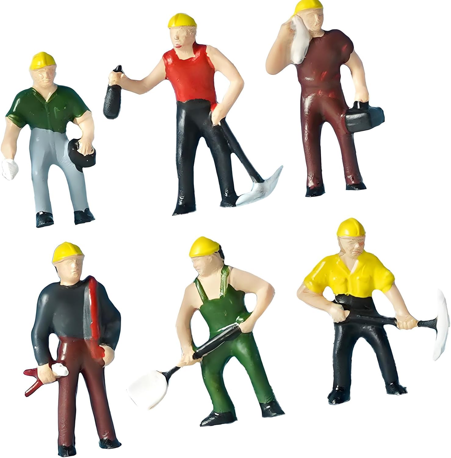 6Piece ABS Miniature Construction Building Worker Figure Small Scale Great for Model Train Layouts and Dioramas Displays Architectural Display Miniatures
