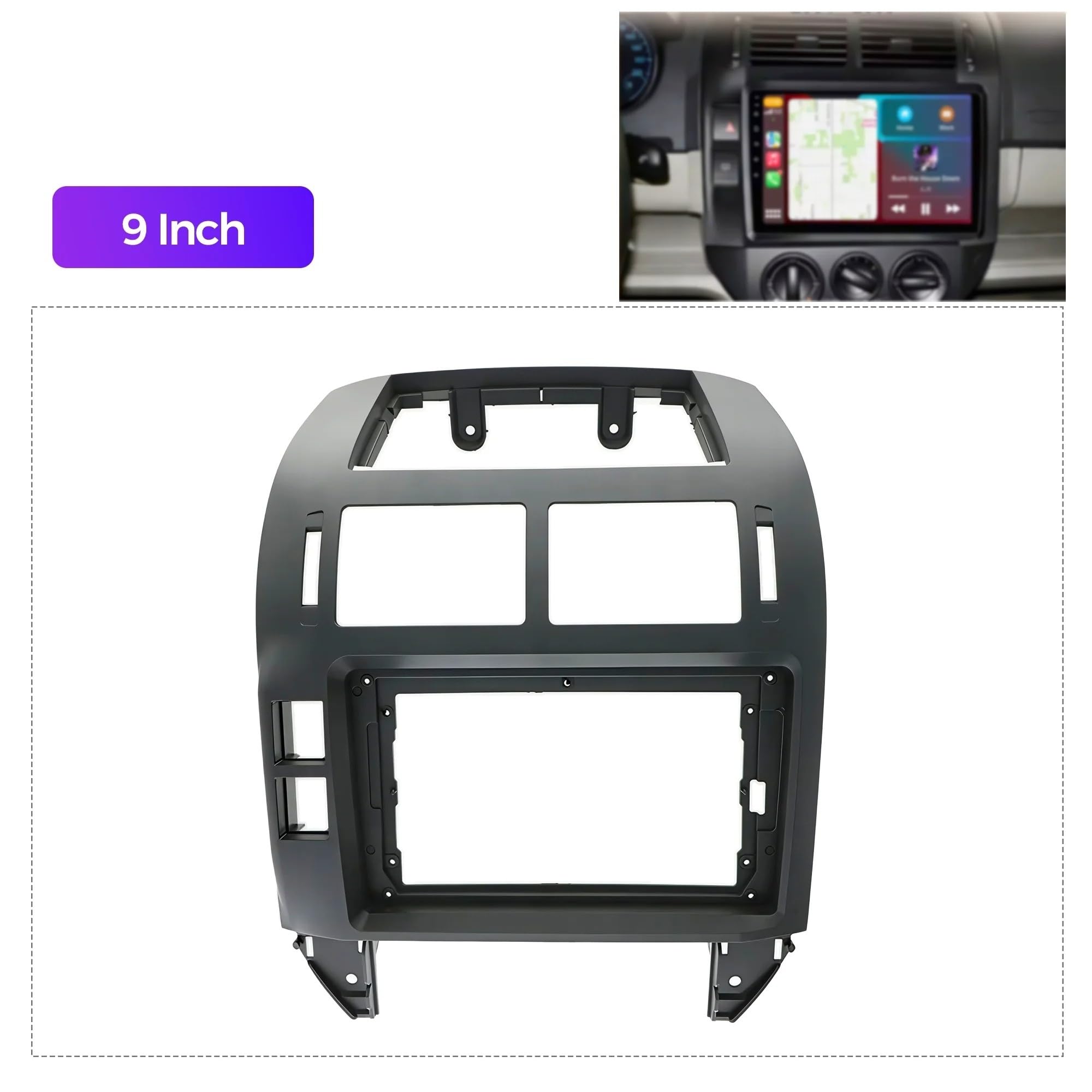 Fascia Marco Radio Coche Kit Marco Estéreo para Coche 7 "y 9", Panel Salpicadero Navegación Android, Embellecedor Montaje para VW, para Golf, para Polo MK4 6Q 9N3 2004-2010