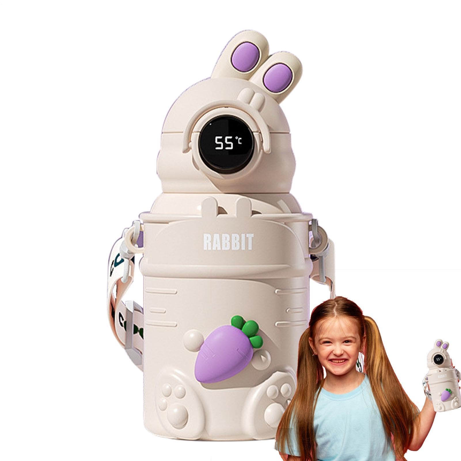 Borraccia con cannuccia, in acciaio , isolata, 500 ml, leggera | con display digitale della temperatura, a prova di perdite, per sport, con cinturino, per viaggi e scuola