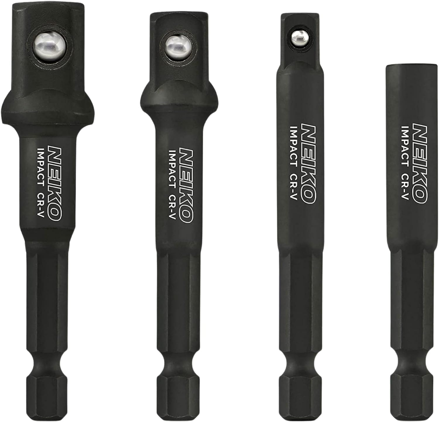 NEIKO 00244A Impact Socket Adapter and Magnetic Bit Holder Set | 4-Piece Set | 1/4-Inch Hex Shank with 1/4, 3/8, 1/2-Inch Drives | CR-V