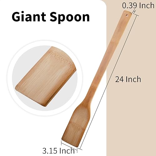 Miniatura 3 de Cucharas de bambú de mango largo de 24 pulgadas, palitos de madera extra anchos para cocina, espátula plana de bambú para cocinar cangrejos cajún y