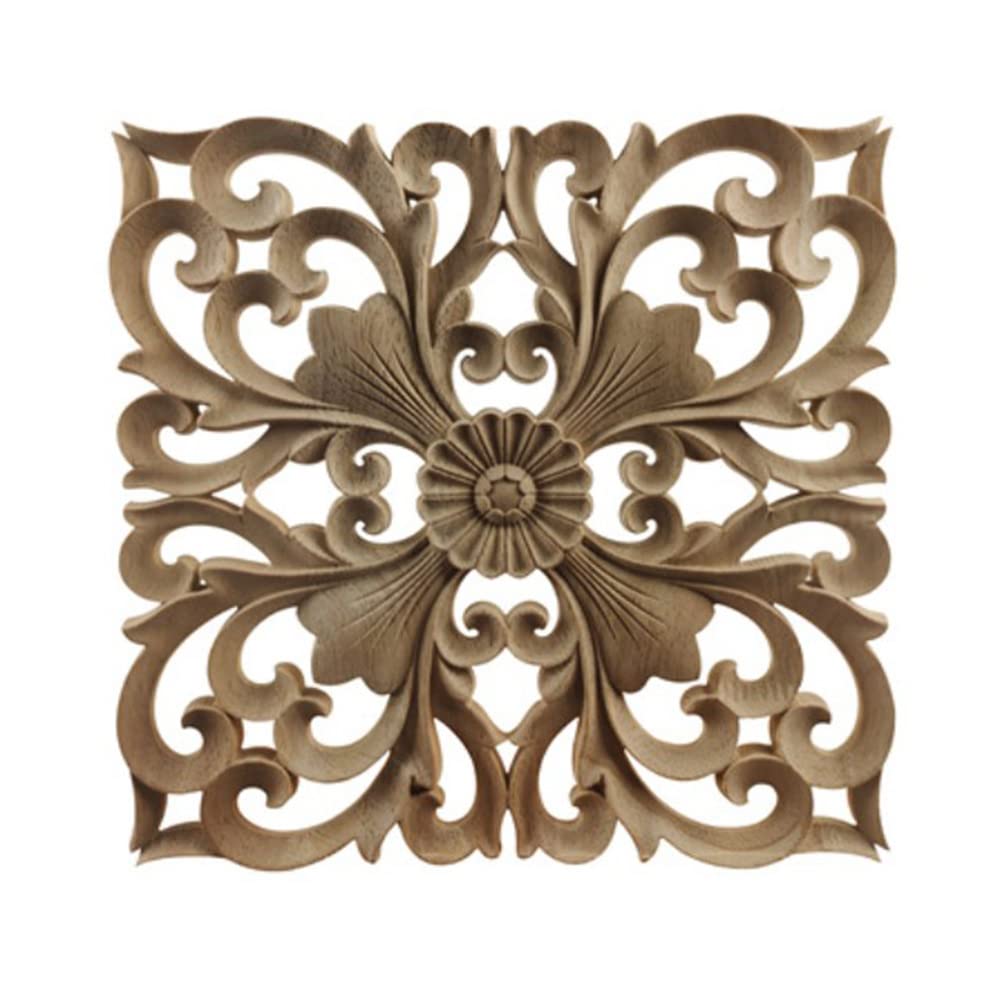 Legno intagliato Onlay Applique 4 Pz Non verniciato Mobili Porta Legno Intaglio Decorazione Onlay Appliques 15x15cm