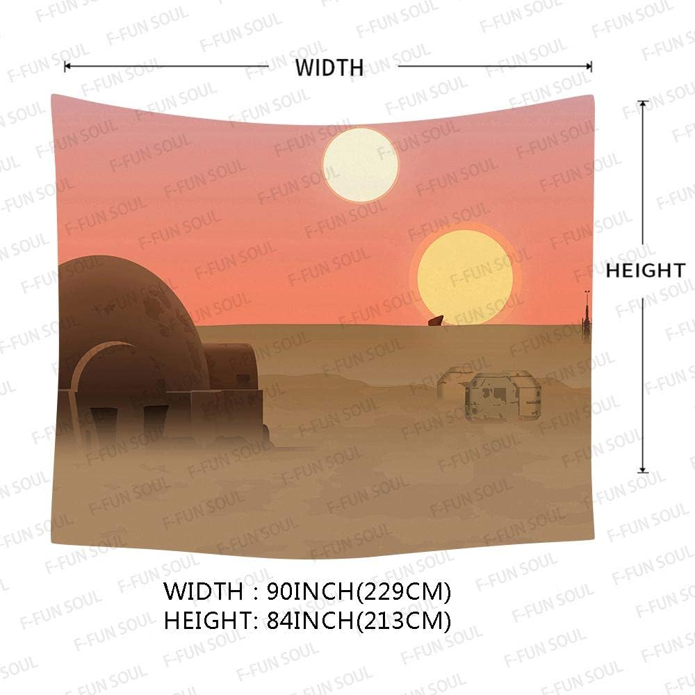 F-FUN SOUL Twin Suns Planet Tapestry, 90x84inchs Soft Flannel, Desert Globe Tatooine Wall Hanging Tapestries for Living Room Bedroom Home Decor GTZYFS1239