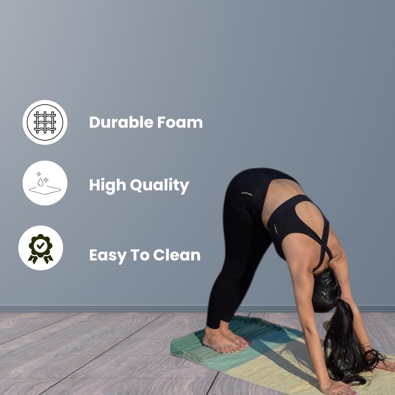 Tapete de yoga de algodón 100% orgánico antideslizante – Alfombra ecológica tejida a mano – Antideslizante y gruesa para el ejercicio diario en casa – Cómoda extra larga – 24 x 72 2