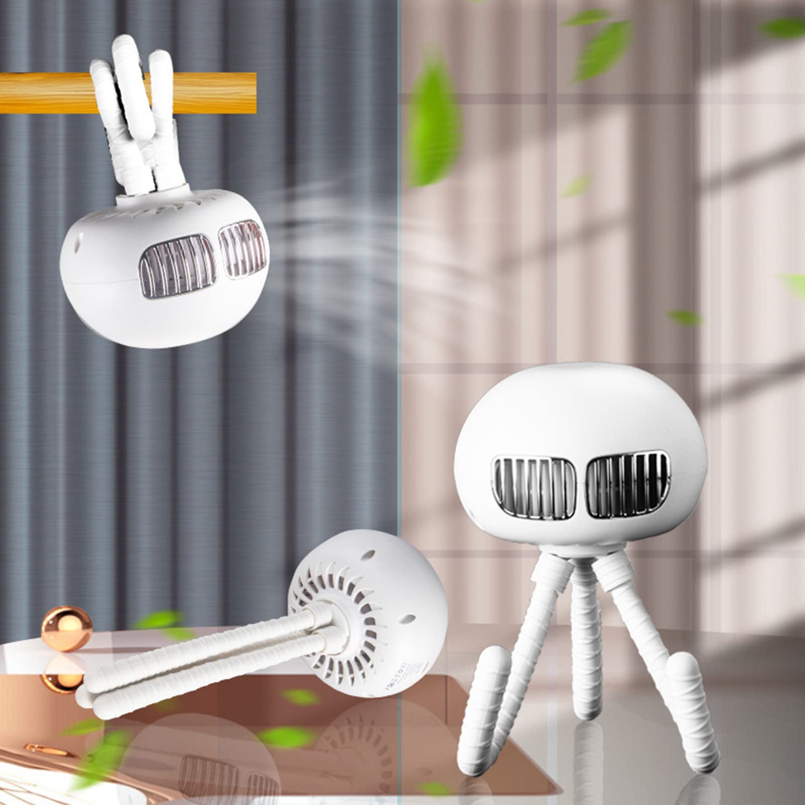 Ventilatore per Passeggino Ricaricabile con Treppiede Flessibile, 3 velocità Ventilatore USB Silenzioso, per Letto, Ufficio, Seggiolino Auto, Campeggio, Palestra,Rosa (White Bianca