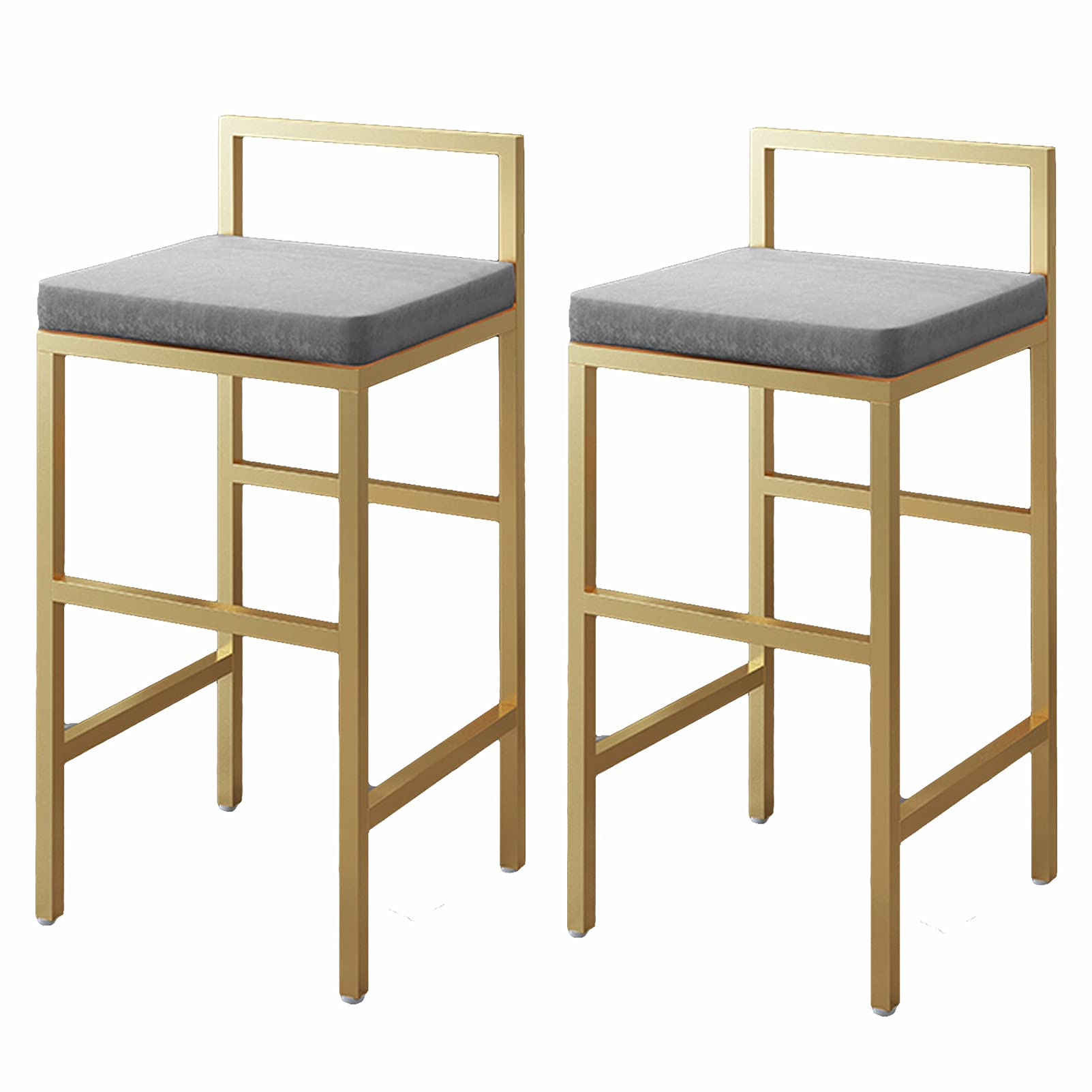 Tabouret de bar avec assise en velours et repose-pieds en métal noir pour cuisine, bar, pub, bistrot – Hauteur assise 75 cm