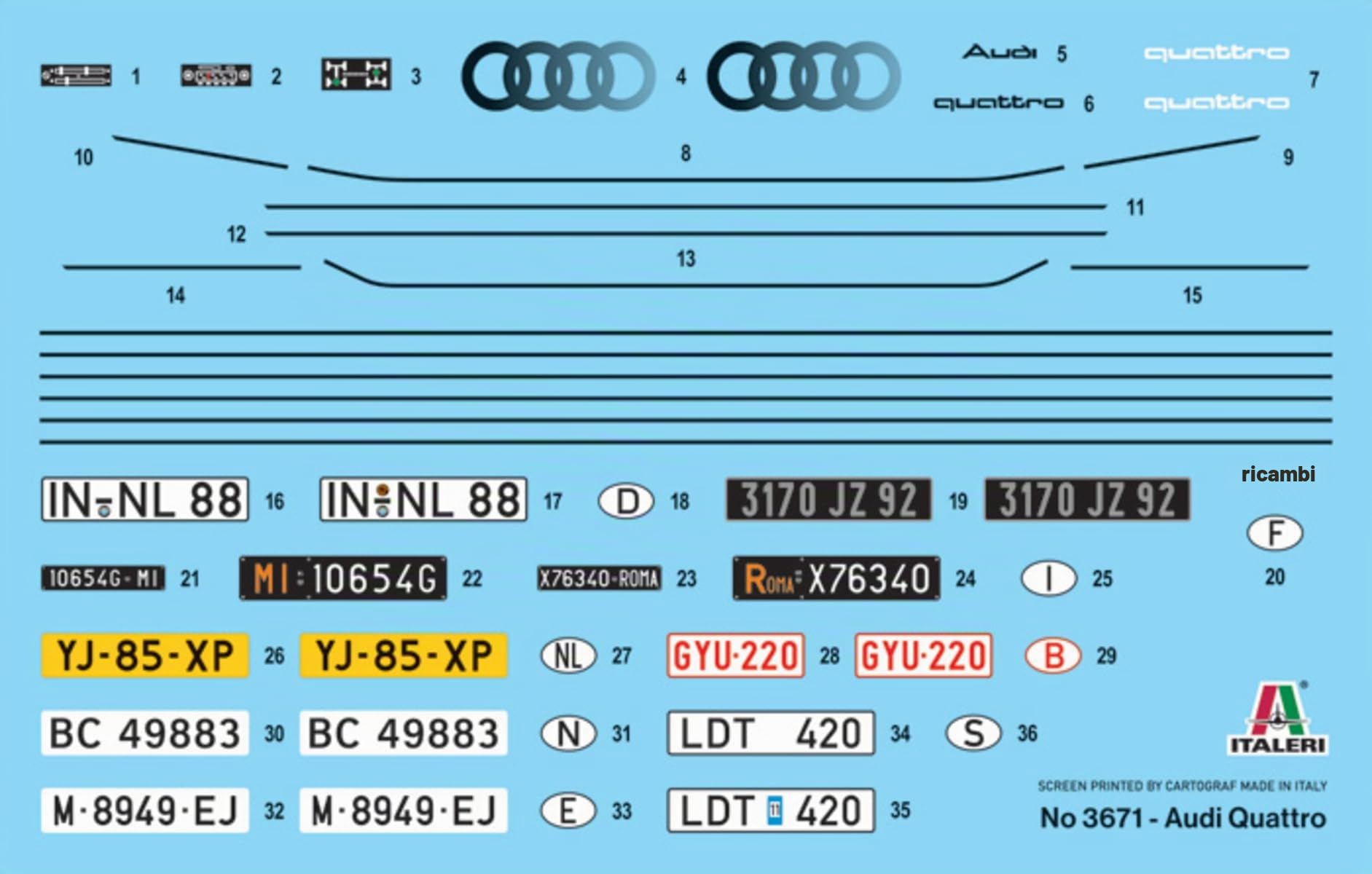 Italeri 3671 Audi Quattro, Scala 1:24, Plastic Model Kit/Modello in plastica da montare