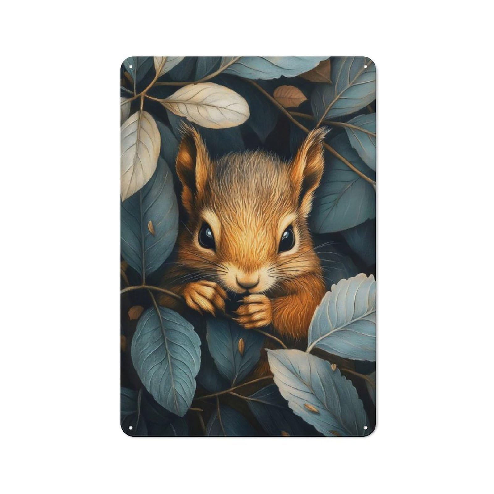 Junmoney Squirrel In Leaves Tin Wall Plaque 30X20cm With For Hallway Wall, For Home Interiors, Feature Walls And Decorative Displays