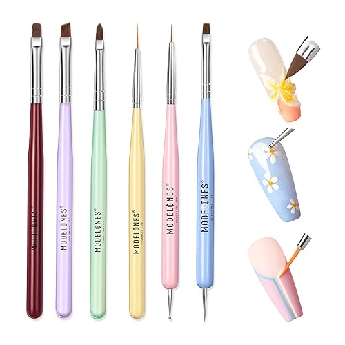 Modelones Juego de pinceles para arte de uñas, herramientas de pintura con pincel de gel de extensión de uñas, pincel para delineadores de uñas y