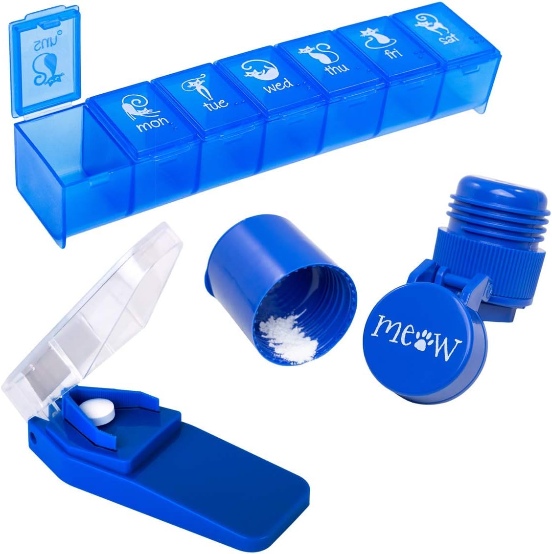 EZY DOSEPet Bundle, (7-Day) Pill, Medicine, Vitamin Organizer Box for Cat, Crusher and Cutter