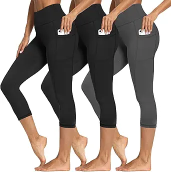 3 Packs Leggings with Pockets for Women, Soft High Waisted Tummy Control Workout Yoga Pants