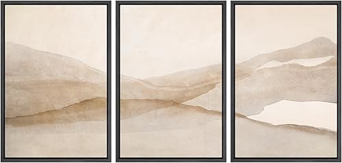 Miniatura 53 de SIGNLEADER Lienzo enmarcado para pared, juego de arte de collage de polígonos retro marrón tostado, ilustraciones con formas abstractas, arte