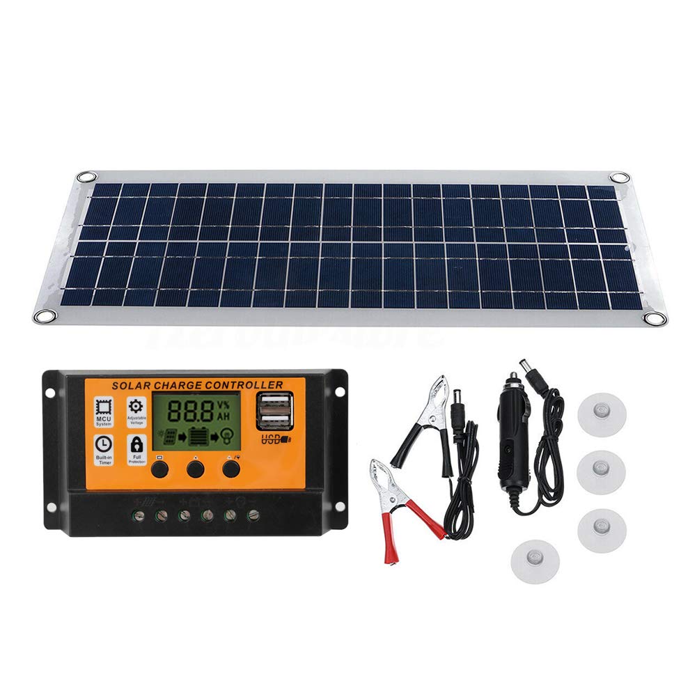 Solar Power System Charger, Flexible Solar Panel 15W Monocrystalline Solar Panel Portable Power Backup Kit for RV, Boats, Roofs, Uneven Surfaces