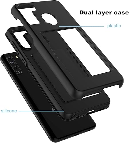 Miniatura 5 de Funda para Samsung Galaxy A21, doble capa híbrida a prueba de golpes, protección contra caídas, cubierta de plástico duro, parachoques de goma,
