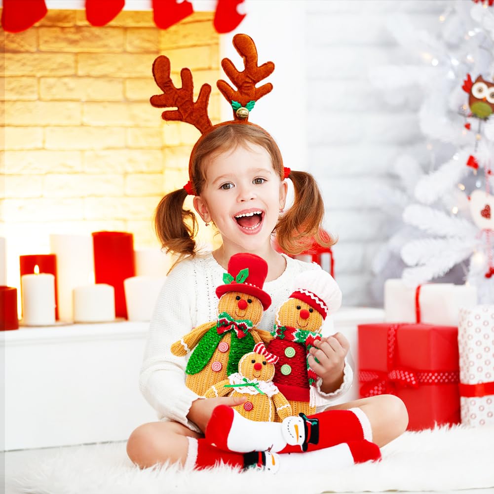 Eforcase 3 figuras navideñas de peluche de hombre de jengibre con sombrero y bufanda, adorno de muñeca de hombre de jengibre, decoración del hogar, ventana de Navidad, bandeja escalonada, decoración