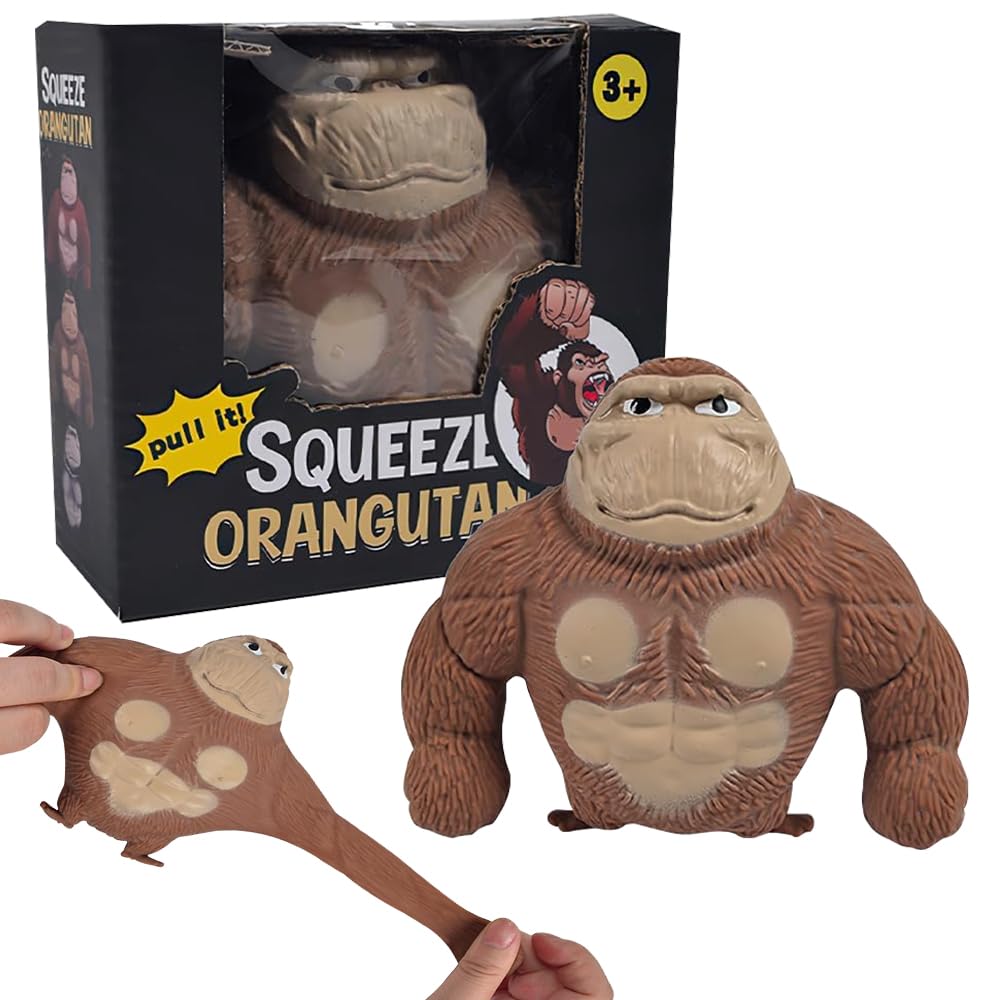 Stretchy Monkey Toy, 12.5 x11.5cm Squishy Monkey Stress Toy, Decompress Stress Relief Gorilla Toy, Stretchy Gorilla Toy for Kids, Children and Adults, Orangutan Stress Toys for Birthday Gift