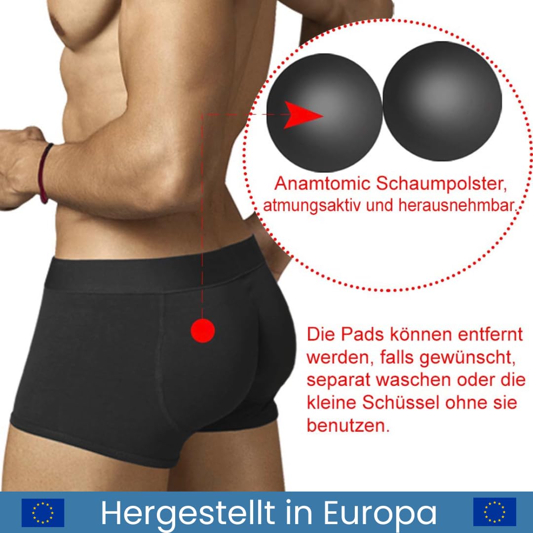 ARIUS Pack 2 Boxer-Unterhose mit Füllung in der hinteren - erweitert das Volumen und die Größe vom Gesäß - Men's Padded Buttocks - Men's Shapewear - Push UP Herren