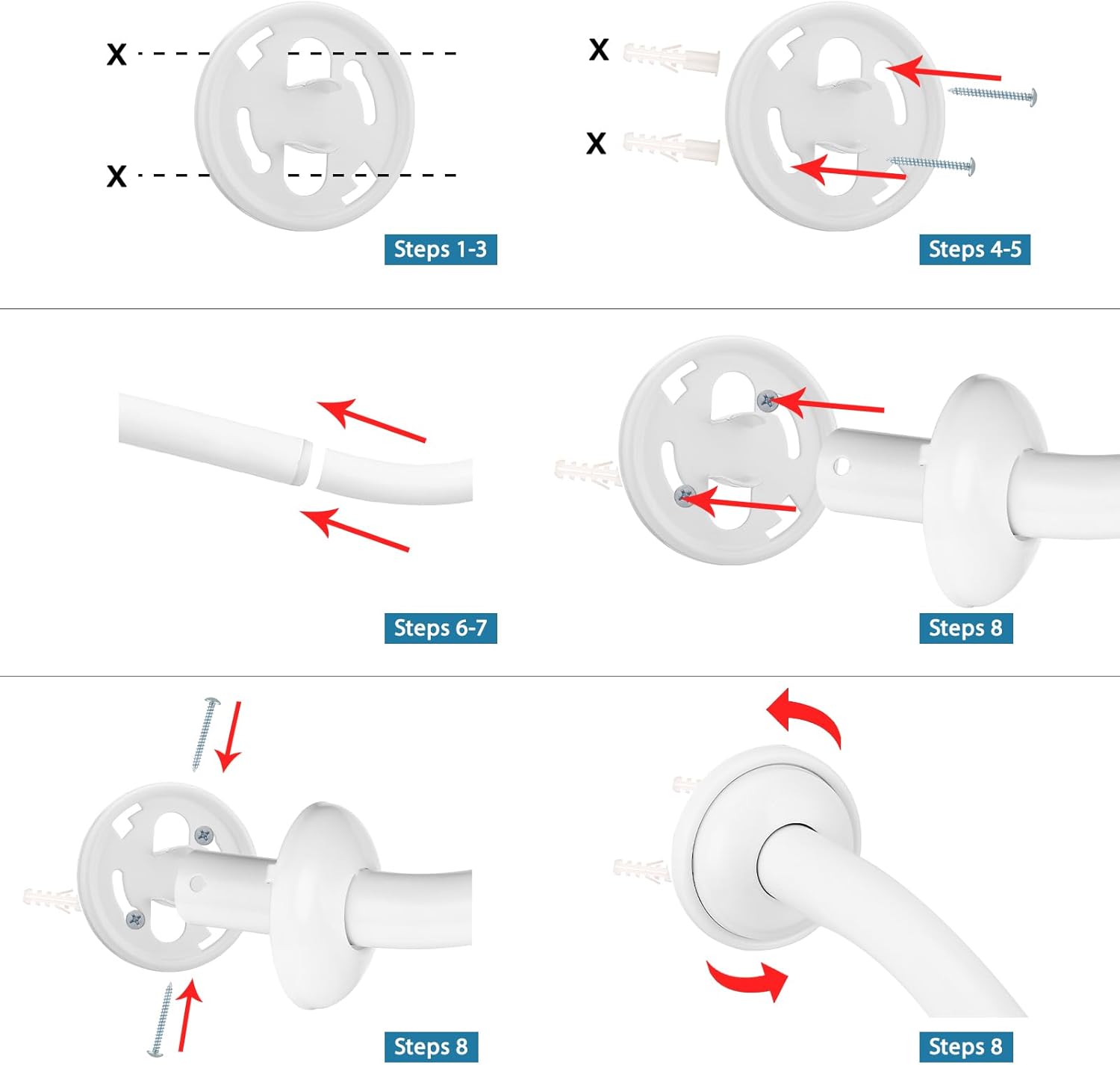 Adjustable White Curved Shower Curtain Rod, 42-72 Inches Shower Curtain Rod for Bathroom and Bathtub, Extra Space Rustproof Expandable Stainless Steel Shower Rod Wall Mounted, Need to Drill