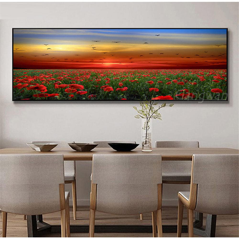 Peinture diamant 5D grand format 50x150cm motif coquelicot strass carrés
