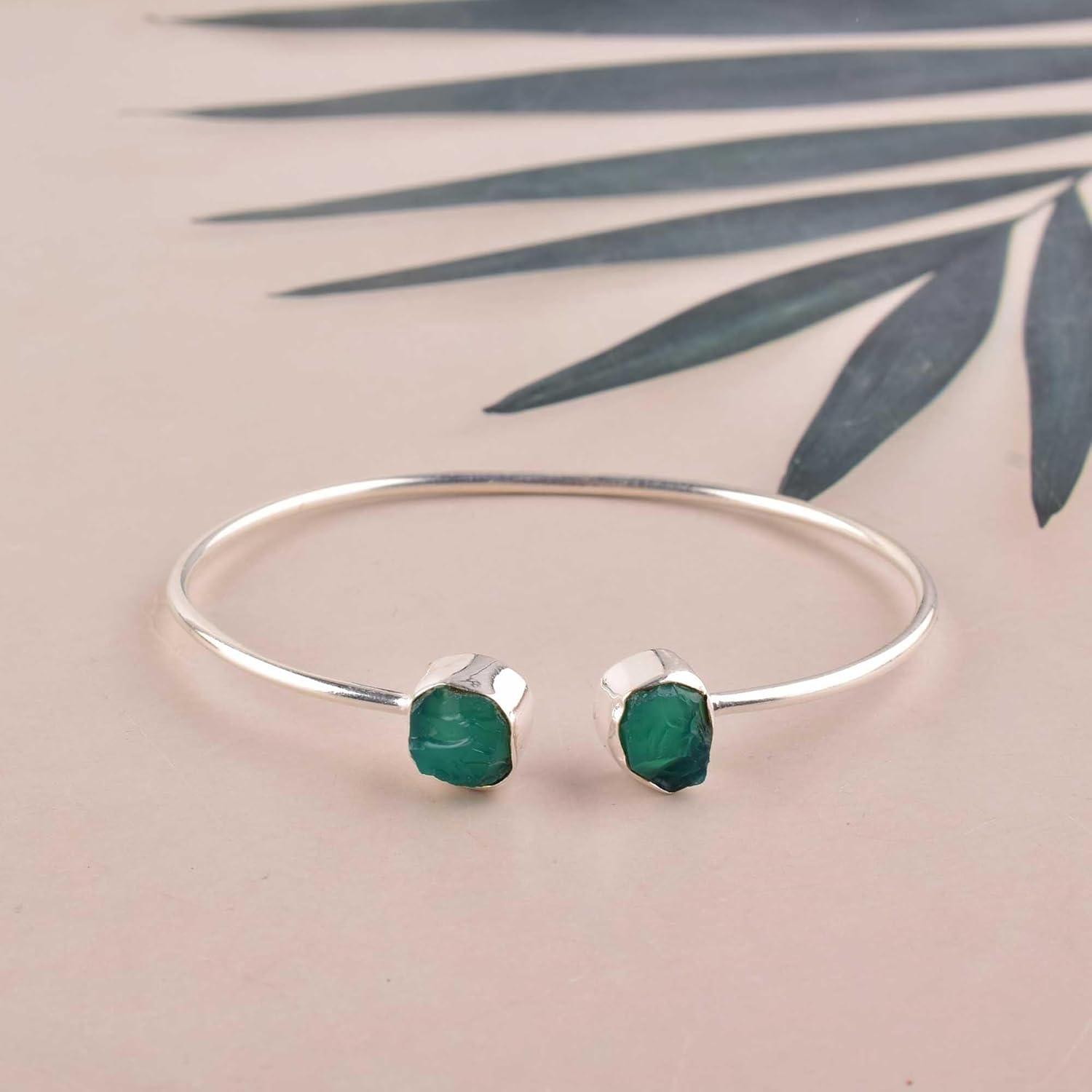 Natural Raw Green Onyx Cuff Bracelet, Healing Crystal Cuff Bracelet, Bangle Bracelet, Rough Gemstone Bracelet, Jewelry For Woman (green onyx) - Image 6