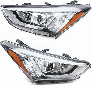 LED Halogen Headlight Assembly Left+Right Side for 2013-2016 Santa Fe GLS/SE, Driver & Passenger Side Head Lights Direct Replacement Headlamps Assy Set Assembly Left+Right