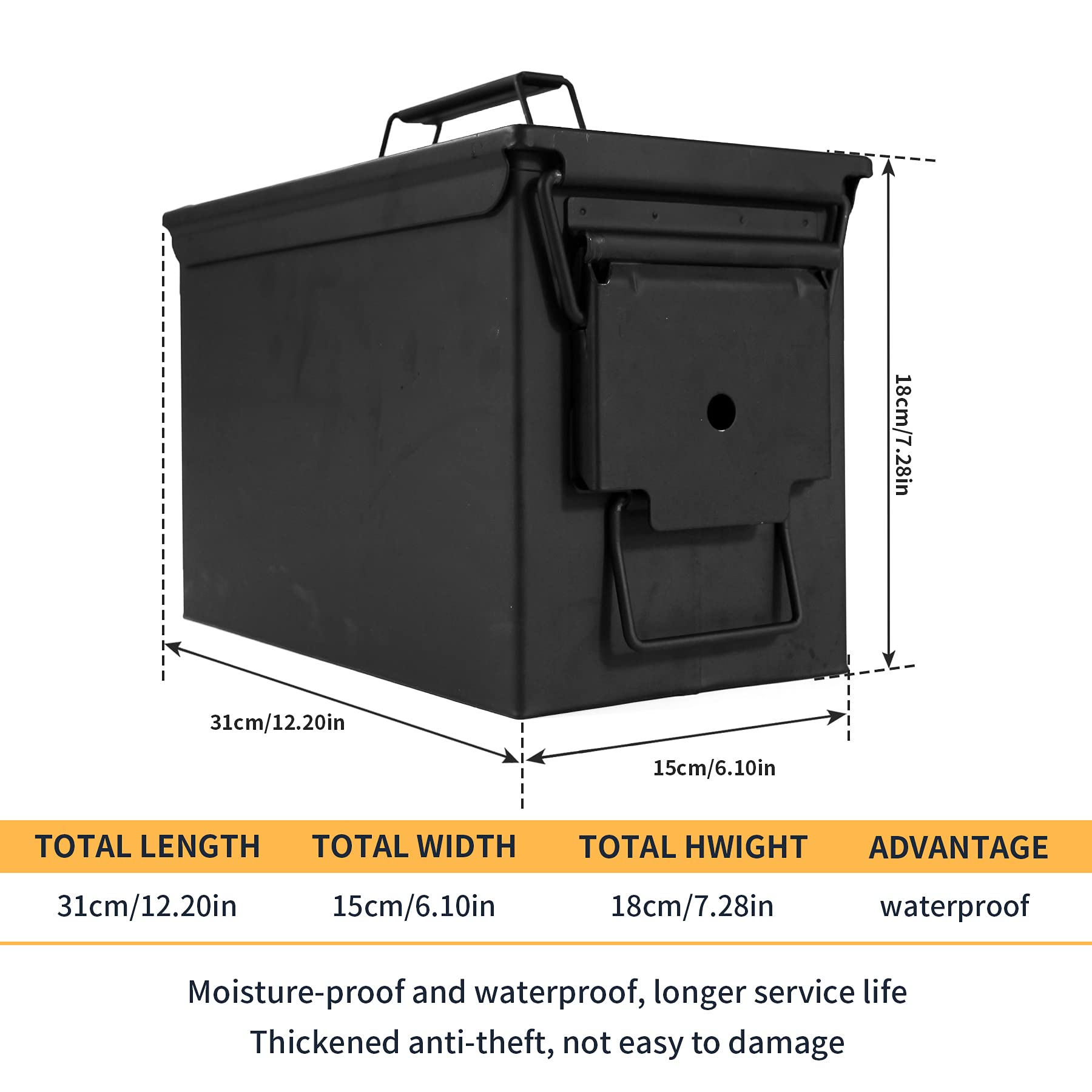 GUGULUZA Caja de Municiones de Metal Estanqueidad Caja de Almacenamiento Ammo Box, Negro - 50CAL
