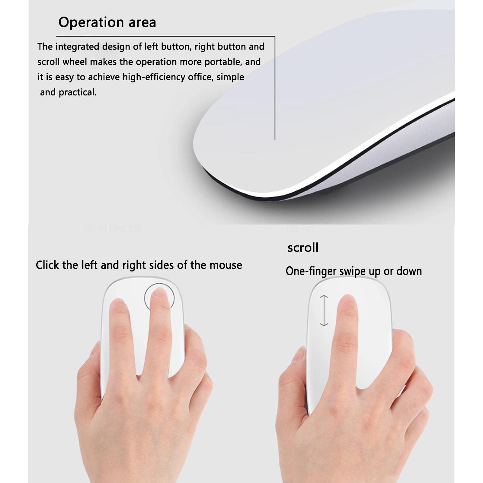 Mysz Mysz bezprzewodowa Mysz komputerowa do laptopa USB do gier Bluetooth Ergonomiczna mysz Urządzenie wskazujące Typu C Ładowane fotoelektryczne kółko przewijania dotykowego(White)