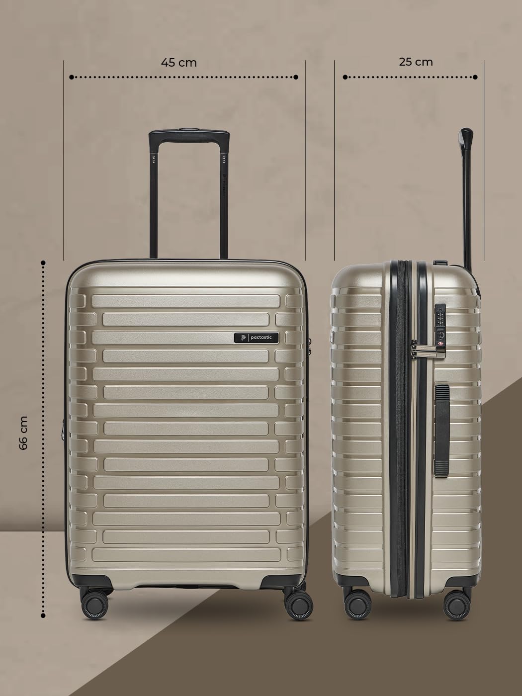 Pactastic Hartschalen Check-in Koffer | Mittelgroßer Trolley 45 x 25 x 66 cm von 67 auf 75 Liter erweiterbar | aus hochwertigem Polypropylen | 4 Doppelrollen & TSA-Schloss (Collection 04)