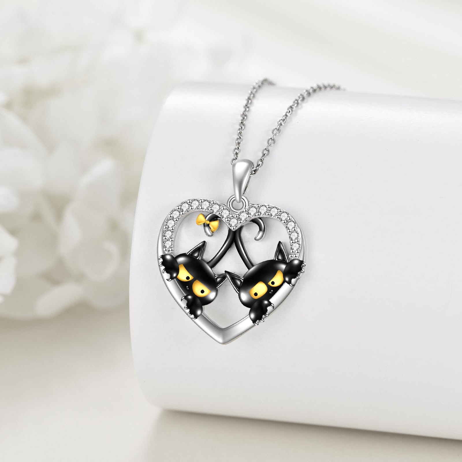 VONALA Schwarze Katze Form Halskette 925 Sterling Silber Katze Schmuck Anhänger Geschenk für Frauen
