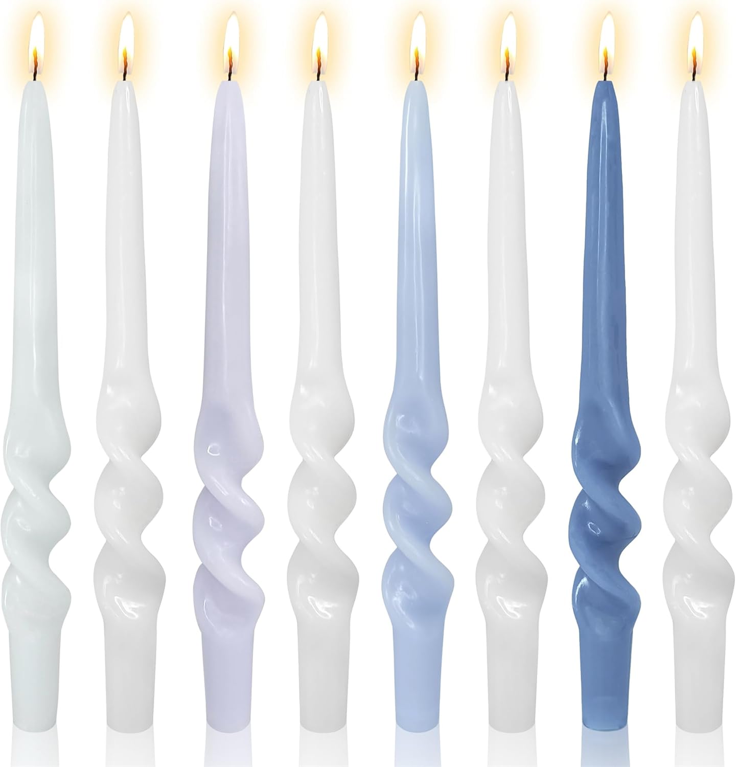 Blue and White Tapered Candle Twist Candlesticks,Set of 8 Colored Spiral Taper Candles White Long Twisted Candles for Home Décor Seasons Holiday