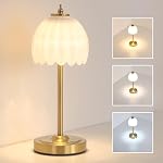 Shenmoyl Tulip Table Lamp with 5000mAh Battery & Touch Control, Cordless Small Table Lamp with 3 Colors, Dimmable Rechargeable Table Lamps for Living Room, Bedroom, Desk, Bedside (White Tulip)